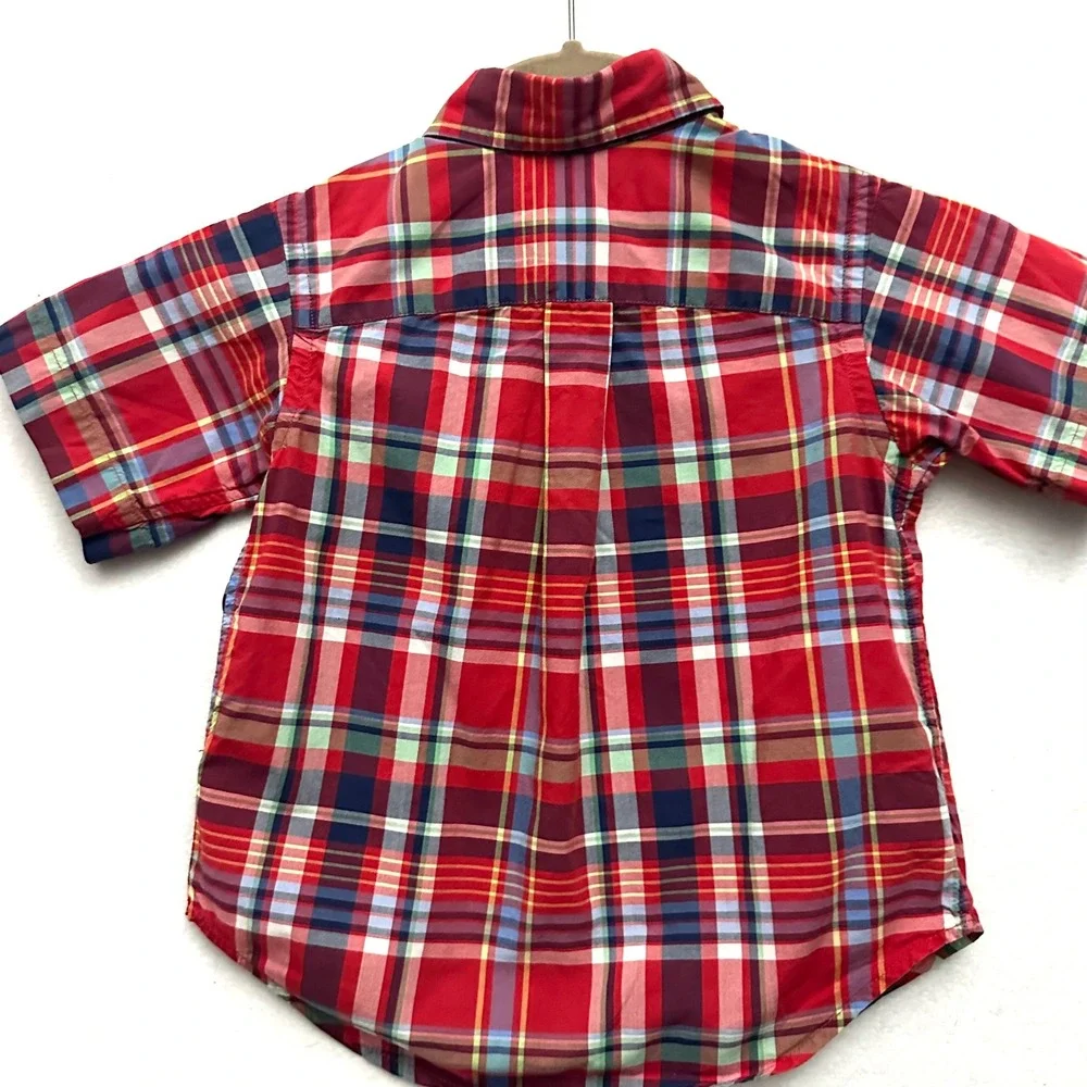 Ralph Lauren 2T Toddler Boys Red Plaid Short Sleeve Button Down Shirt Preppy